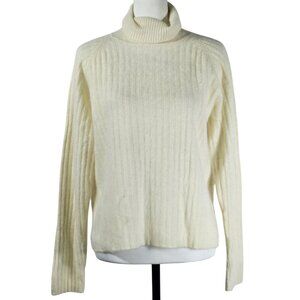 Merona Lambswool Angora Turtleneck Sweater L Cream Ribbed Quiet Luxury Capsule